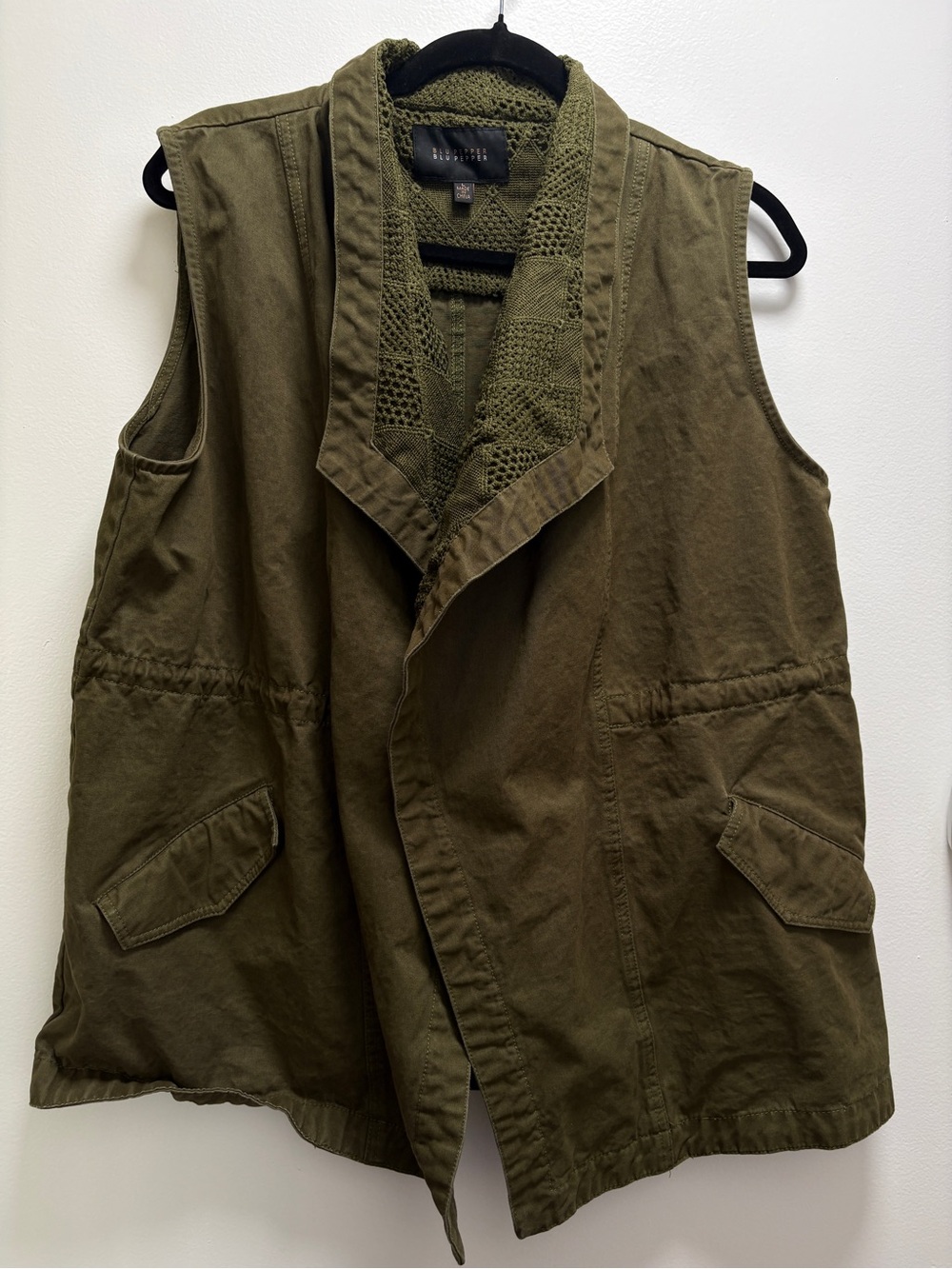Blu Pepper Olive Utility Vest with Knit Trim - Picture 1 of 3